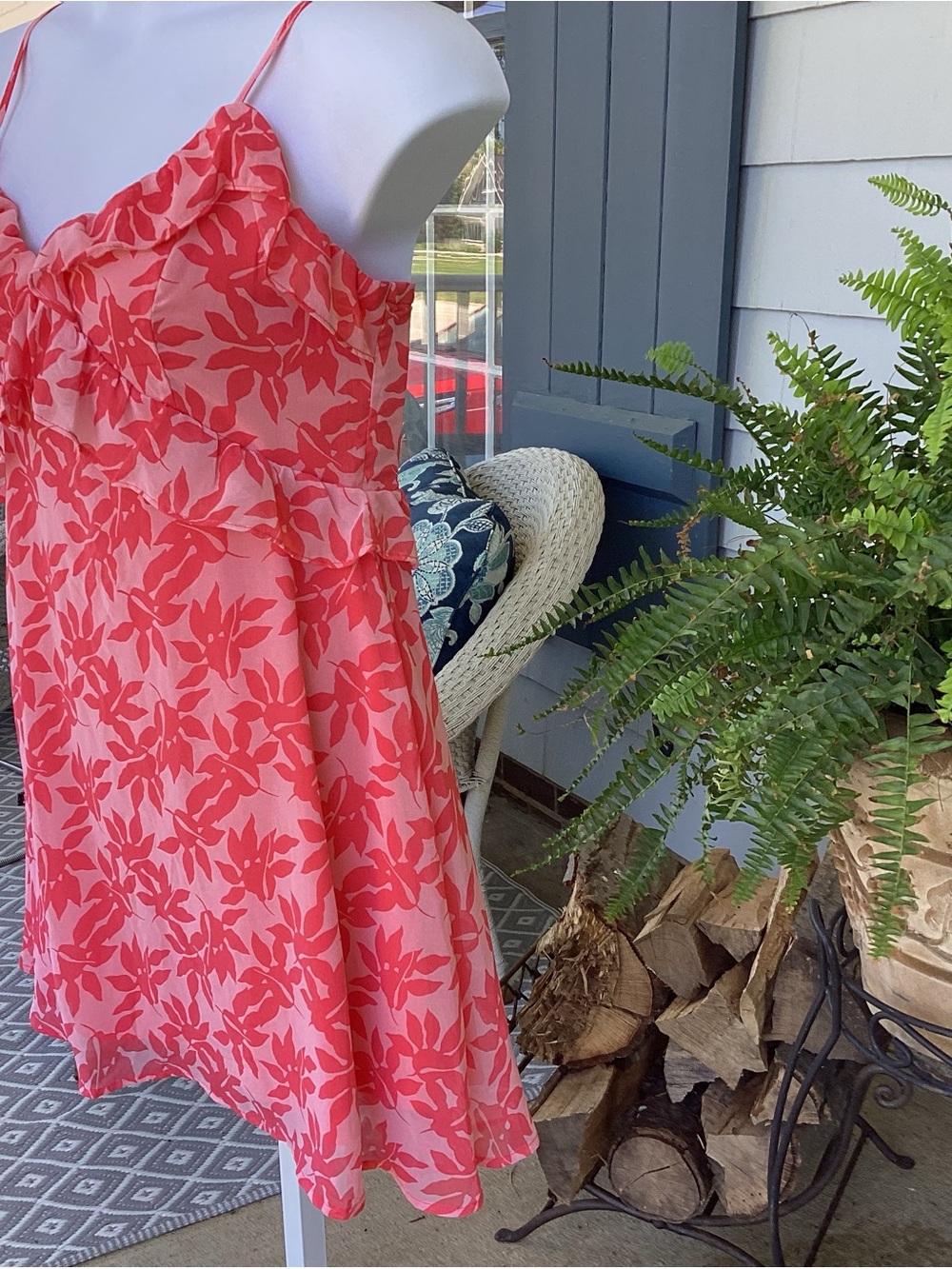 Francesca’s Miami Pink and Coral Floral Ruffle Slip Dress LNWOT Size L - Picture 6 of 15